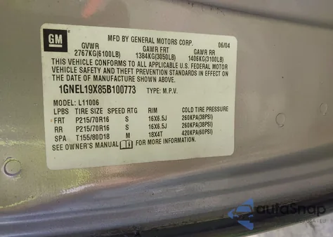 2005 Chevrolet Astro from USA, damaged, VIN 1GNEL19X85B100773